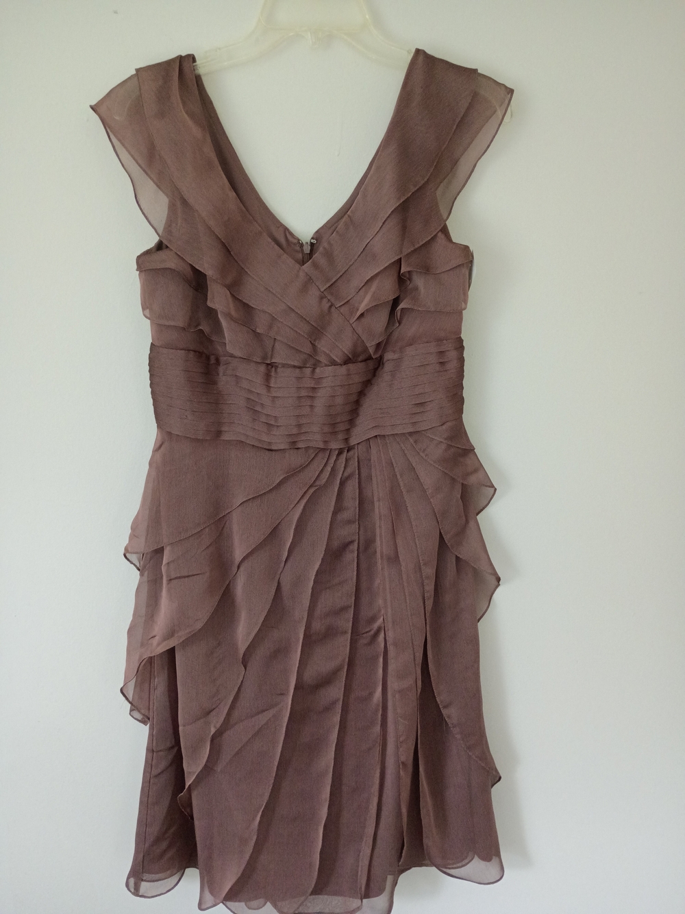 Adrianna Papell Mauve-Taupe Layered Ruffle V-Neck Midi Dress
